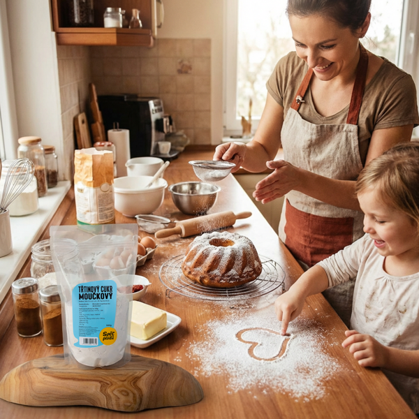 třtinový moučkový cukr